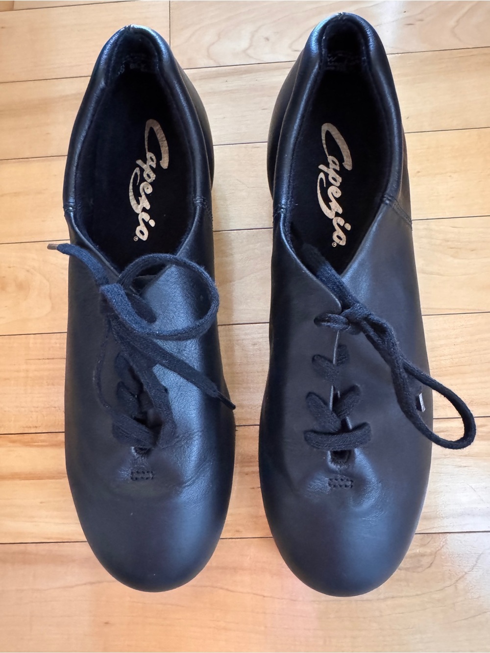 Capezio Black Leather Lace-Up Tele Tone Tap Shoes